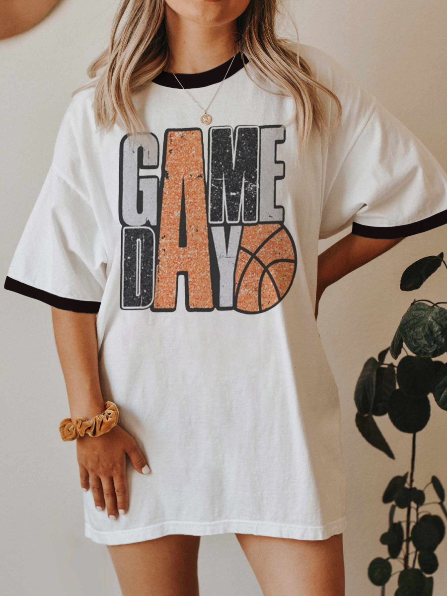 Vintage Game Day Basketball Ringer Tee