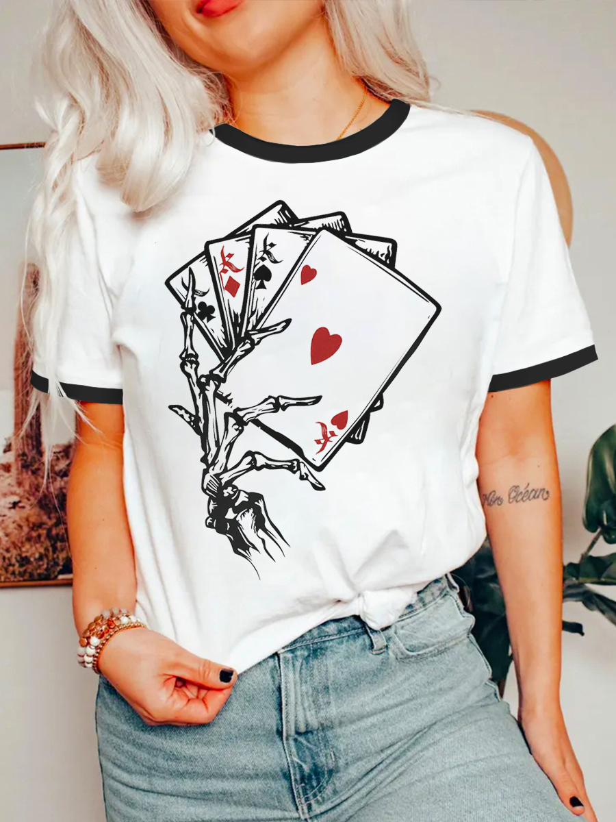 Vintage Skull Hand & Poker Card Ringer Tee