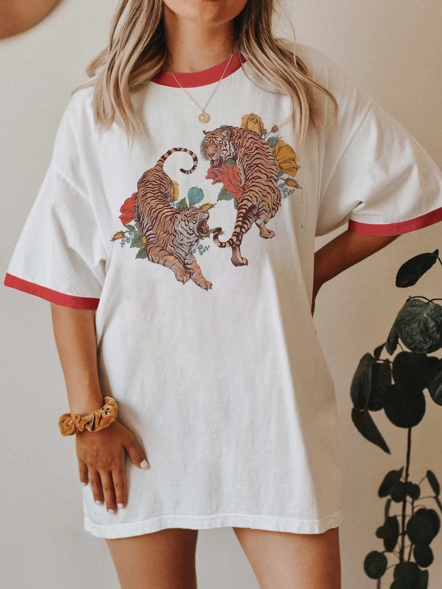 Vintage Floral Tiger Ringer Tee