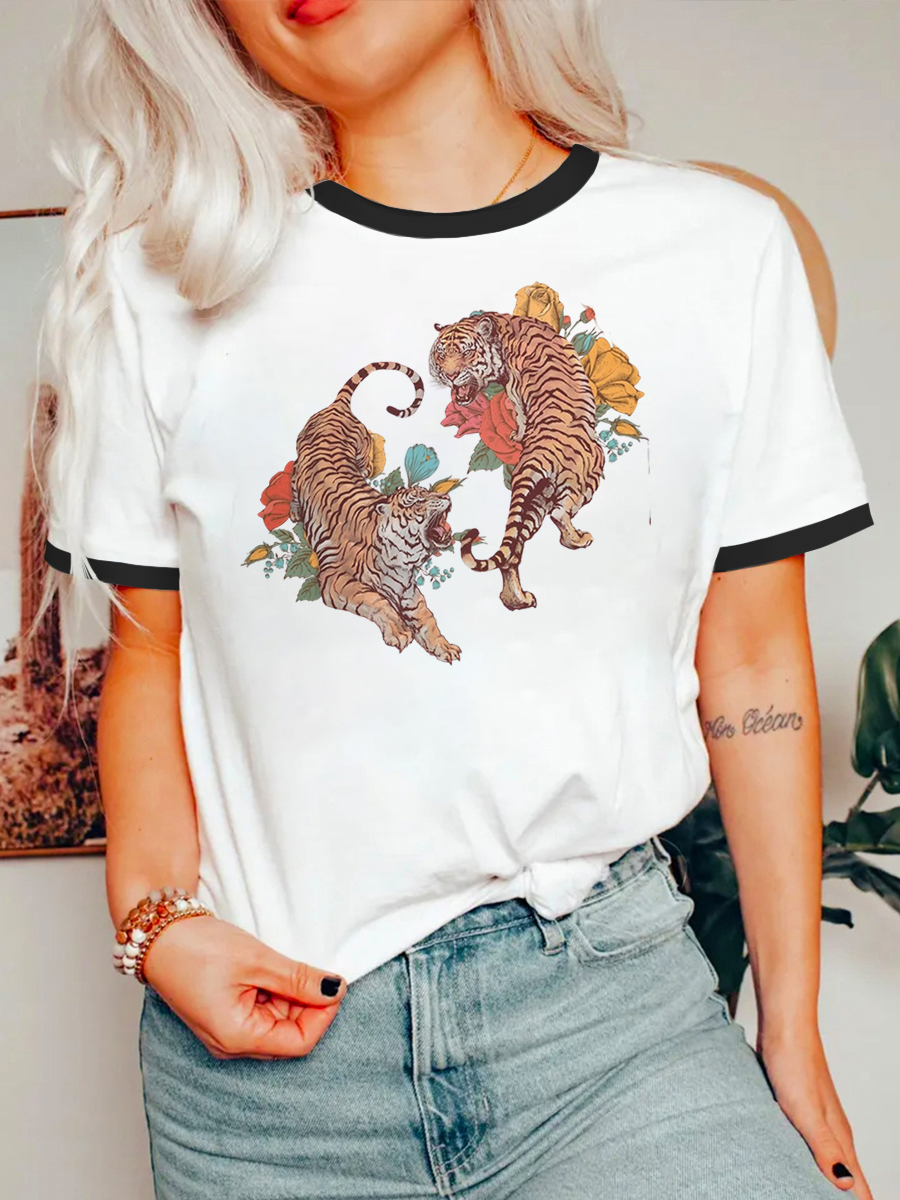 Vintage Floral Tiger Ringer Tee