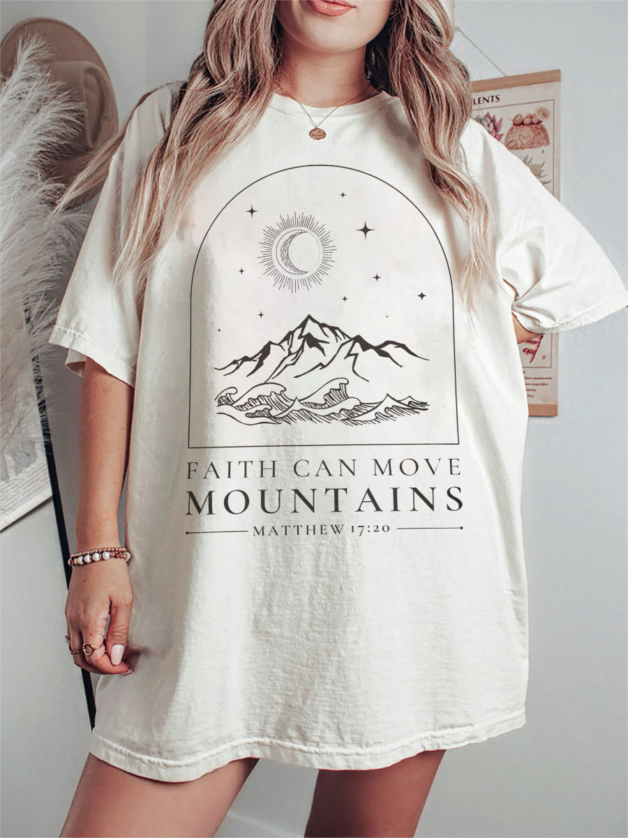Vintage Faith Can Move Mountain Pullover Bible Verse Tee