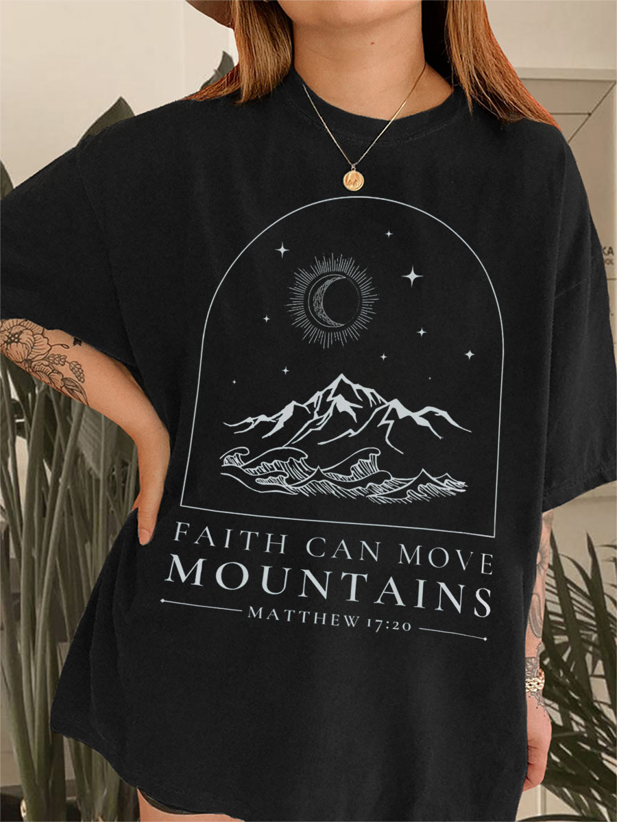 Vintage Faith Can Move Mountain Pullover Bible Verse Tee