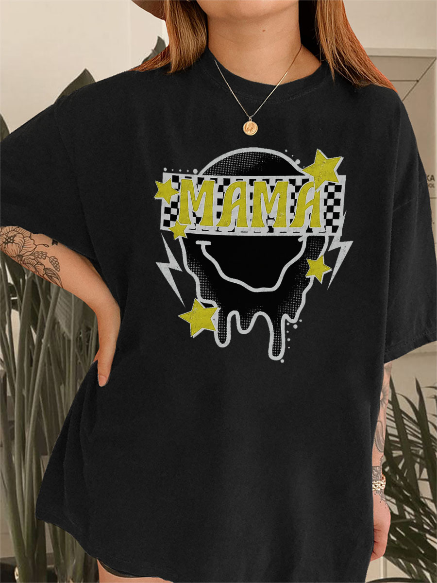 Vintage Mama Tee With Skull Element