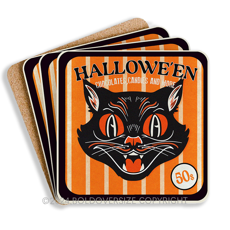 Vintage Black Cat Corkwood Coaster