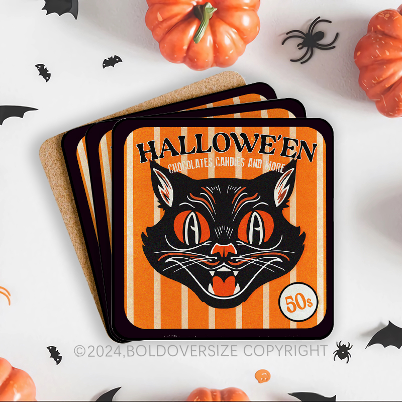 Vintage Black Cat Corkwood Coaster