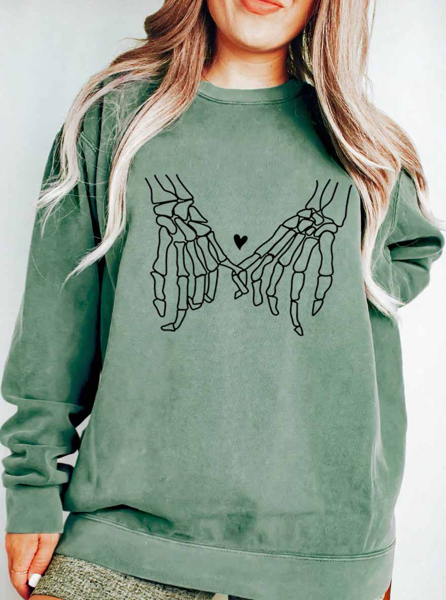 Vintage Skeleton Holding Hands Oversize Graphic Sweatshirt