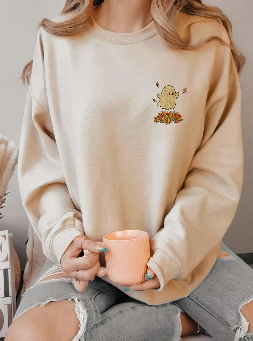 Vintage Fall Ghost Oversize Graphic Sweatshirt