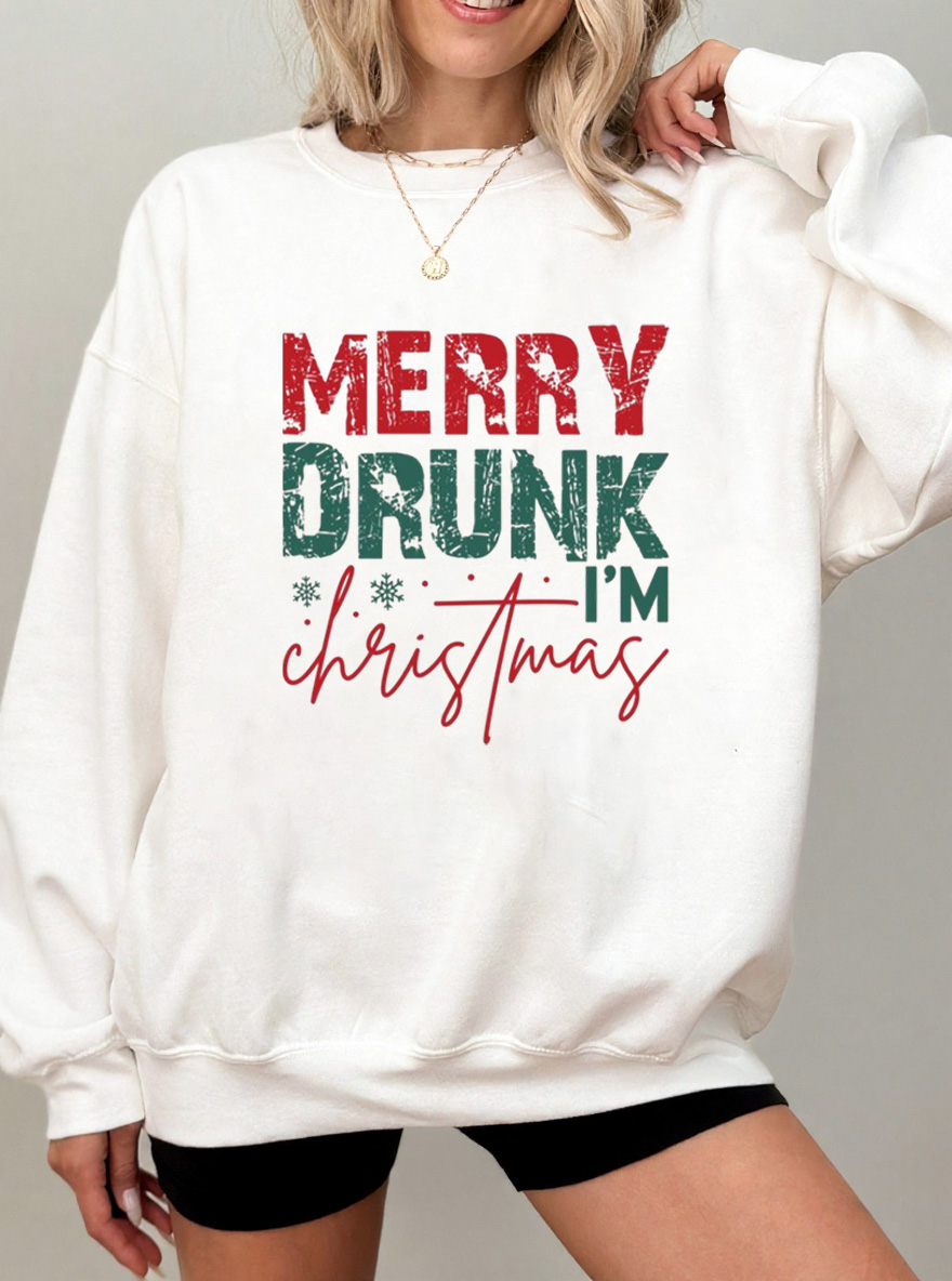 Vintage Merry Drunk I'M Christmas Oversize Graphic Sweatshirt
