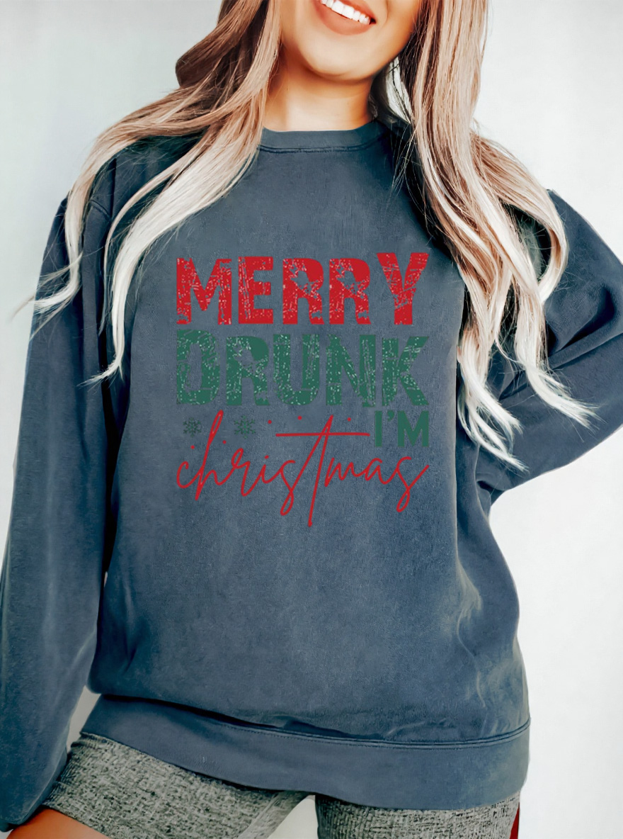 Vintage Merry Drunk I'M Christmas Oversize Graphic Sweatshirt