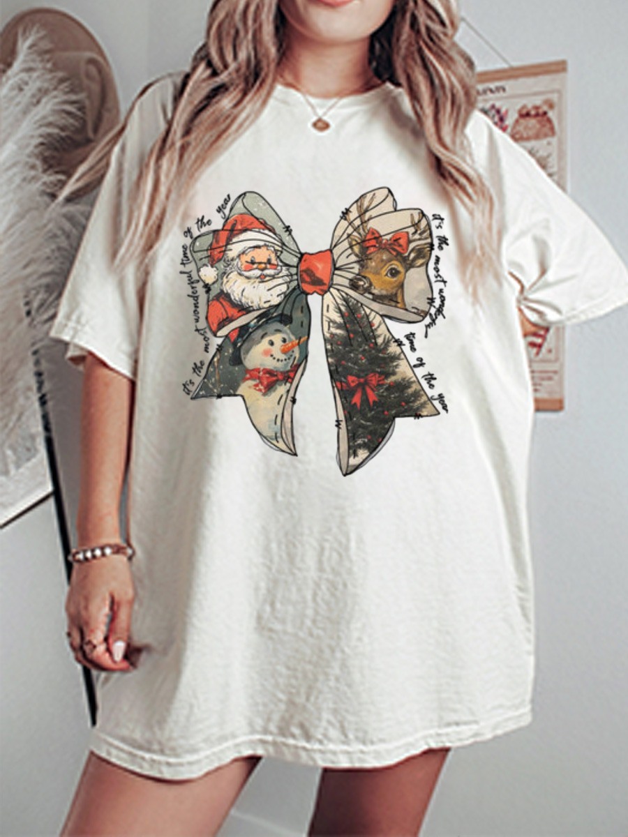 Vintage Christmas Cheer Bow Oversize Graphic Tee
