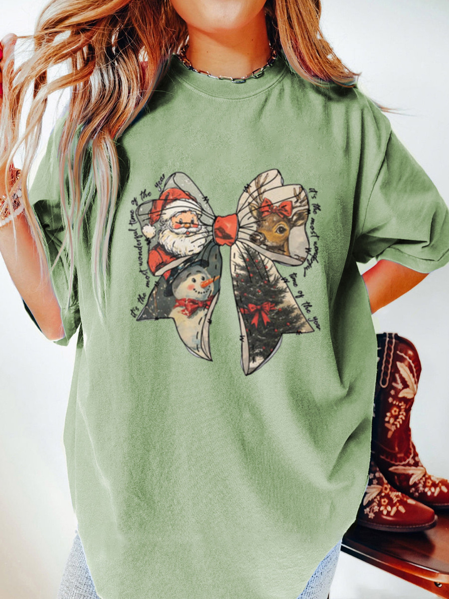 Vintage Christmas Cheer Bow Oversize Graphic Tee