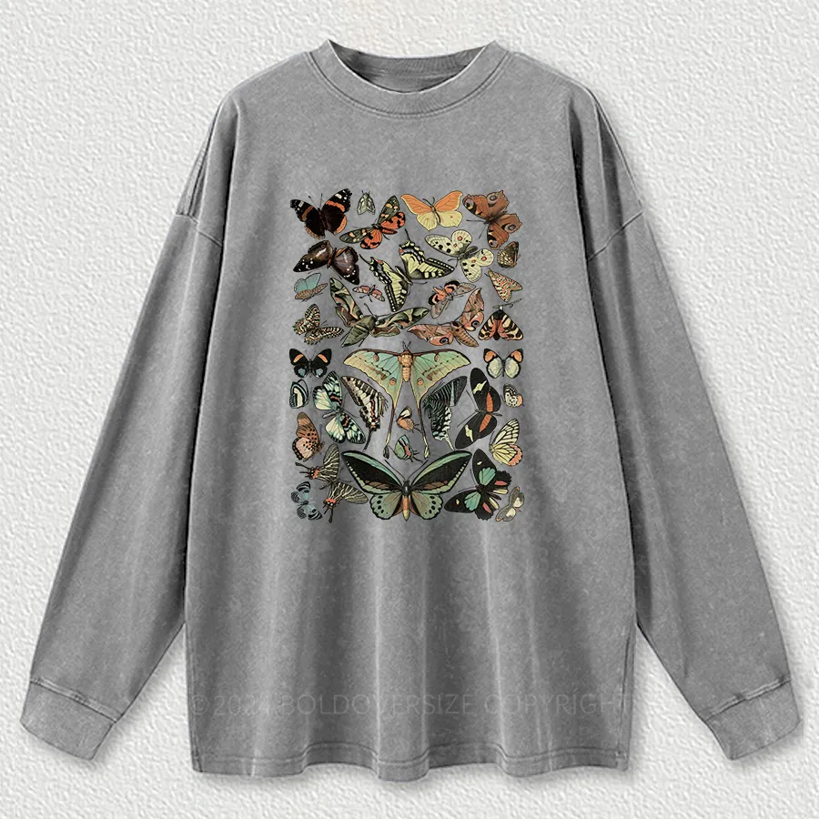 Vintage Butterfly&Moth Washed Long Sleeve Shirt