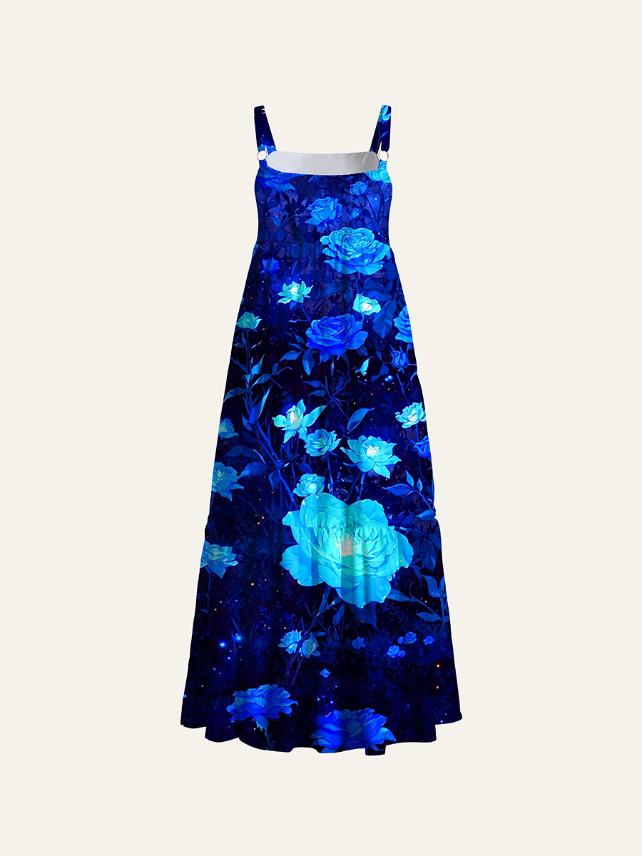 Midnight Bioluminescence Adjustable Wide Straps Maxi Dress