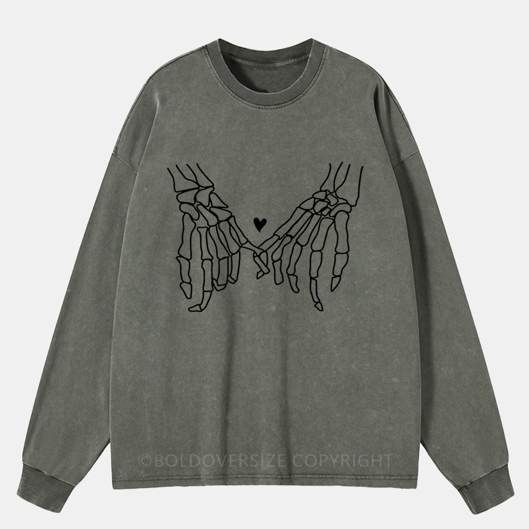 Skeleton Holding Hands Washed Long Sleeve Shirt
