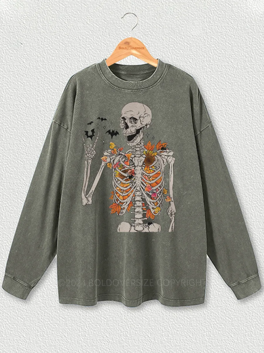 Vintage Freakin' Bats Skeleton Washed Long Sleeve Shirt