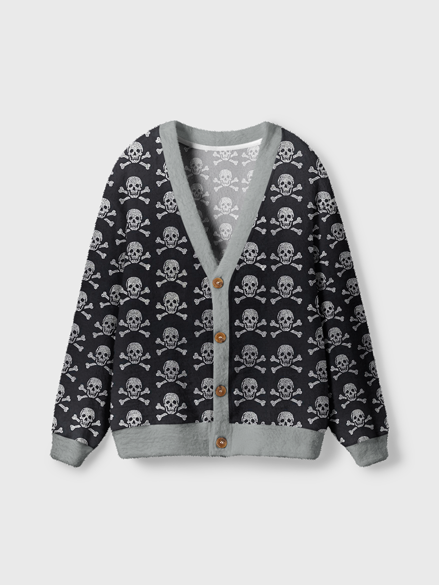 Vintage Glitter Skull and Crossbones Pirate Cardigan Sweaters