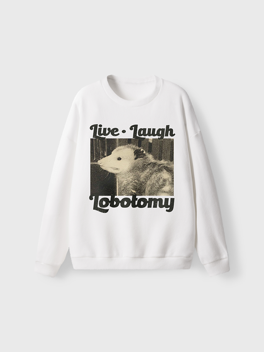 Vintage Live Laugh Lobotomy Opossum Fuzzy Sweater