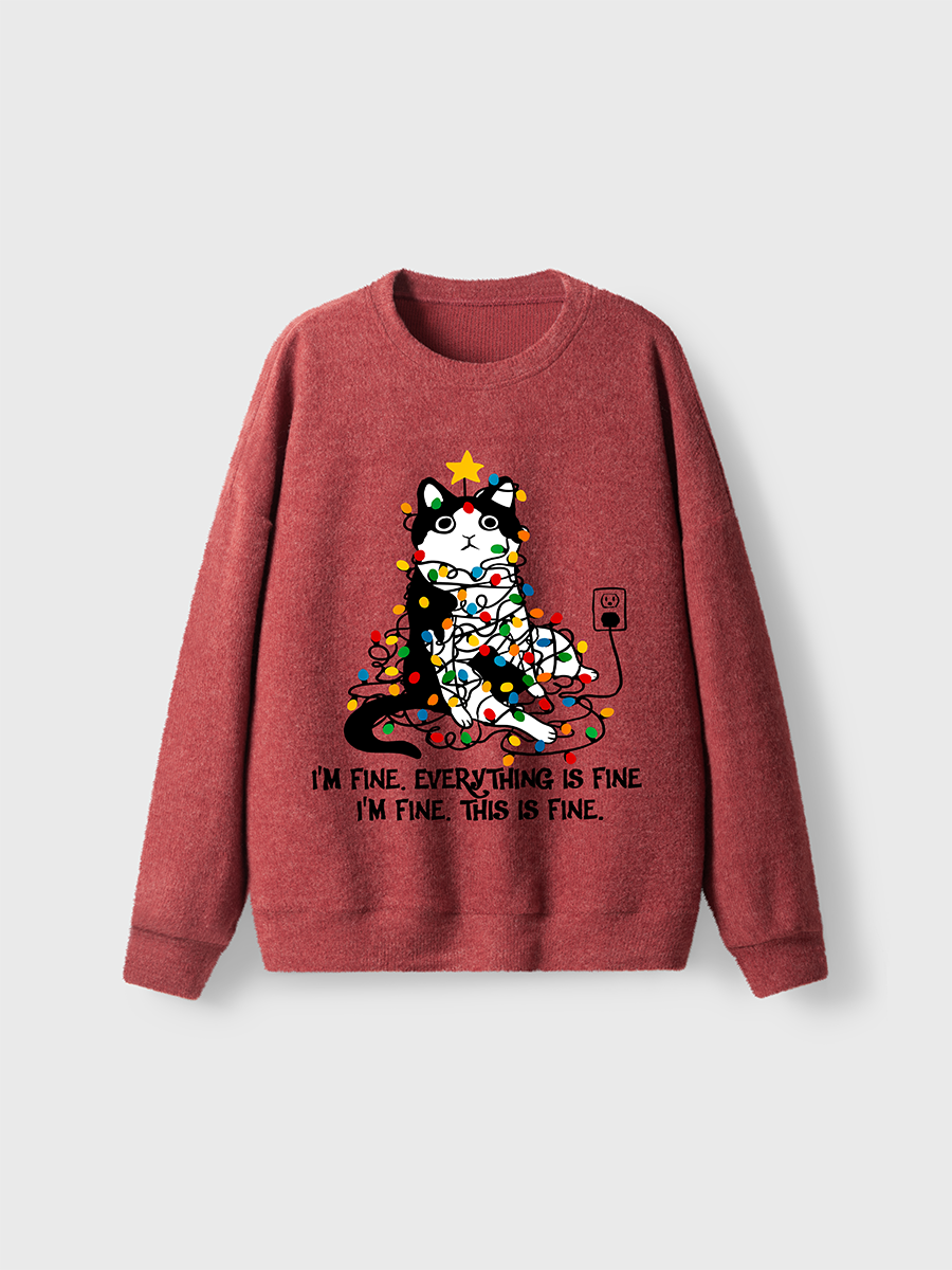 Vintage Christmas Cat Fuzzy Sweater