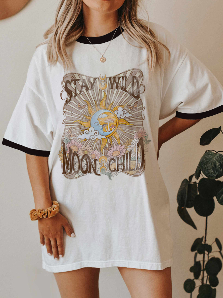 Vintage Stay Wild Moon Child Ringer Tee