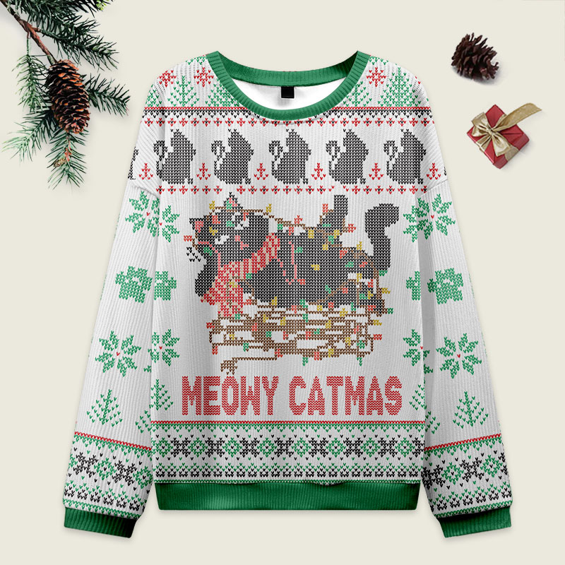 Vintage Meowy Catmas Ugly Christmas Sweater