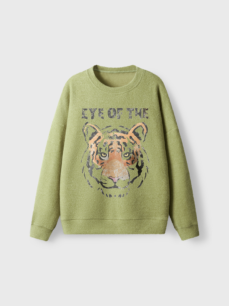 Vintage Eye Of The Tiger Mascot Fuzzy Sweater