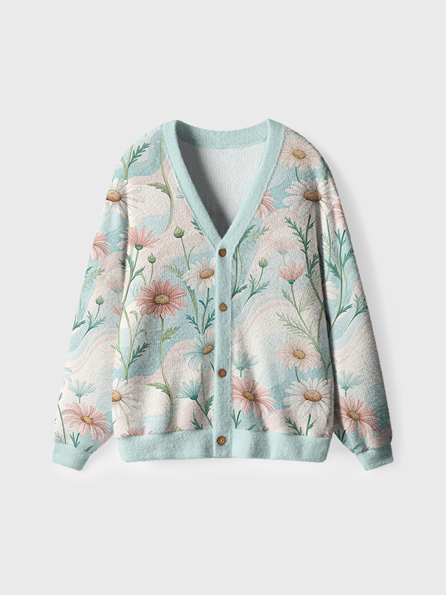 Vintage Pastel Daisy Floral Pop Cardigan Sweaters