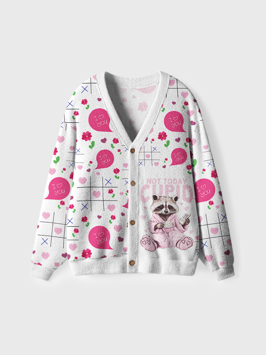 Vintage Not Today Cupid Snarky Raccoon Cardigan Sweaters