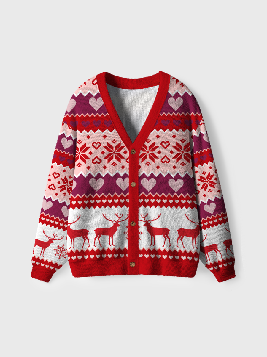 Vintage Heart-Shaped Snowflake Christmas Ugly Cardigan Sweaters