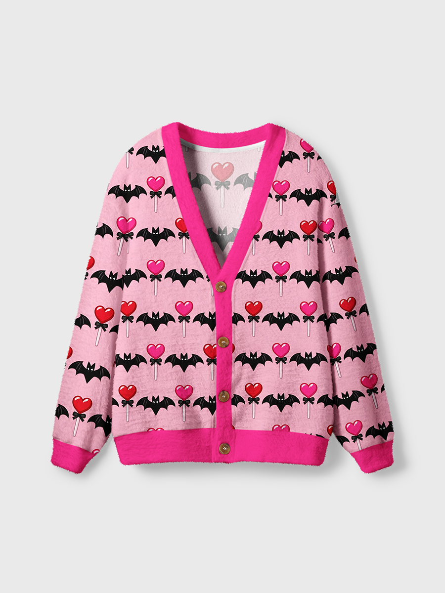 Vintage Heart Lollipop Bat Sweet Spooky Halloween Cardigan Sweaters