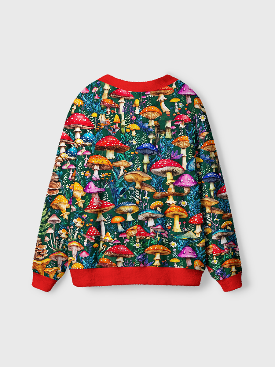 Vintage Vibrant Forest Colorful Mushroom Cardigan Sweaters