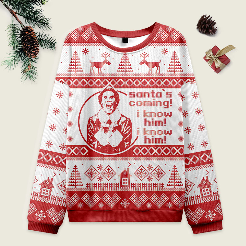 Vintage Santa's Coming Movie Ugly Christmas Sweater