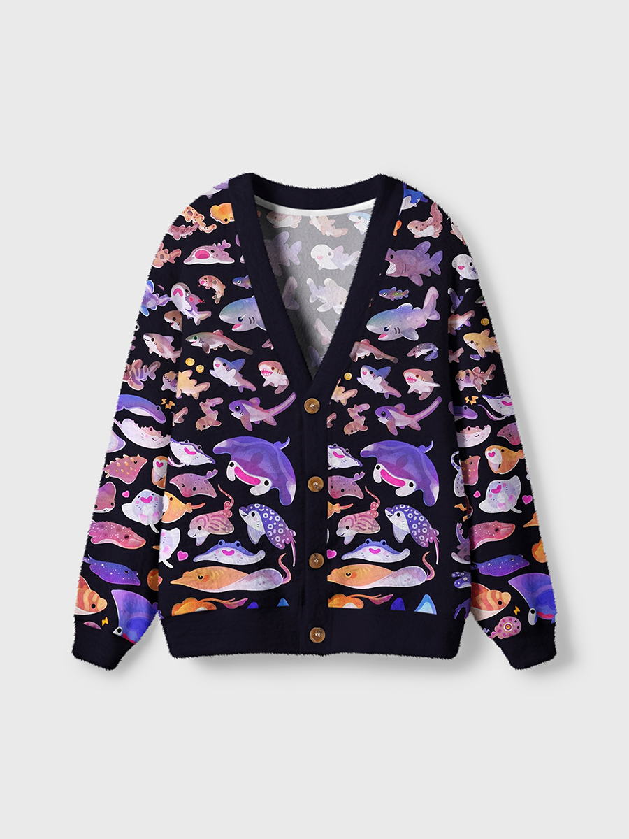 Vintage Cute Pastel Shark & Stingray Cardigan Sweaters
