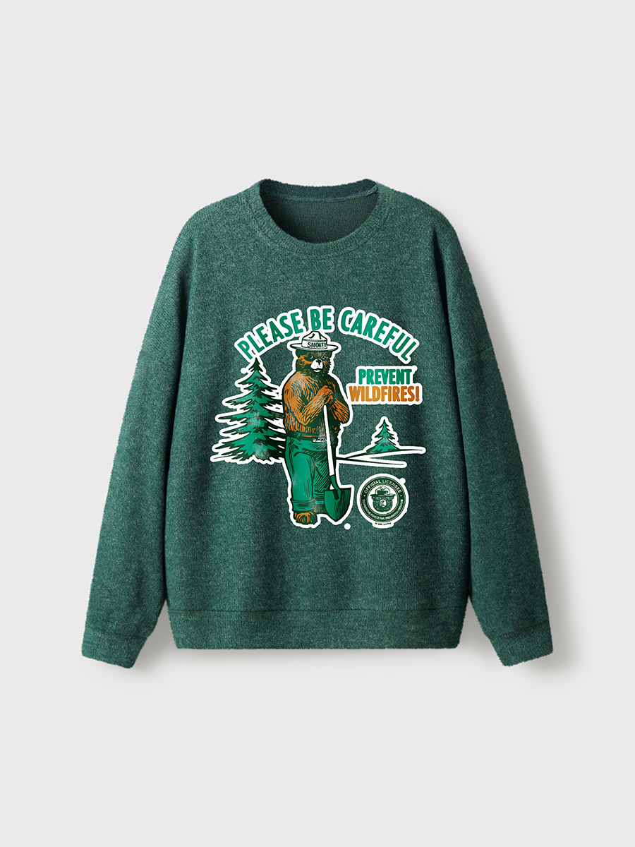 Vintage Smokey Bear Please Be Careful Prevent Wildfires Fuzzy Sweater