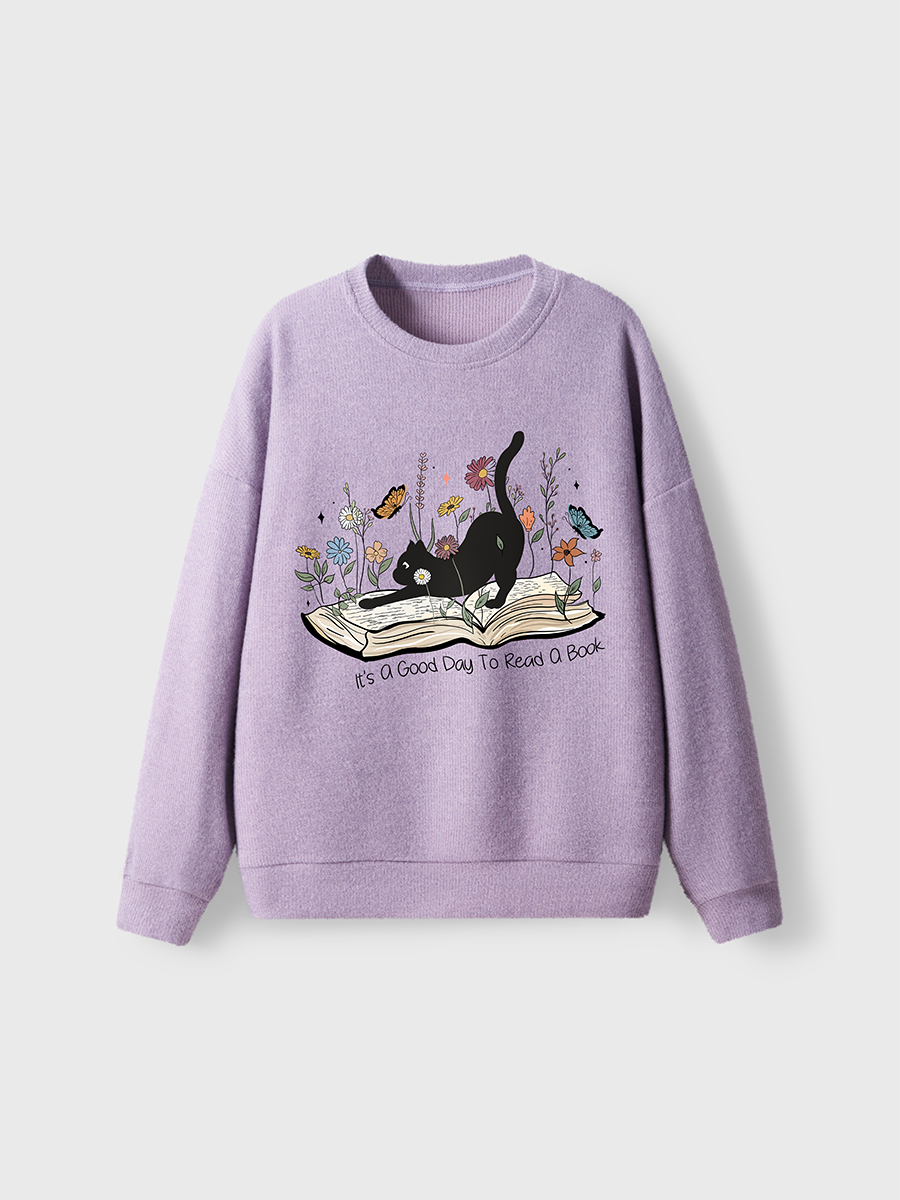 Vintage It’S A Good Day To Read A Book Cat Fuzzy Sweater