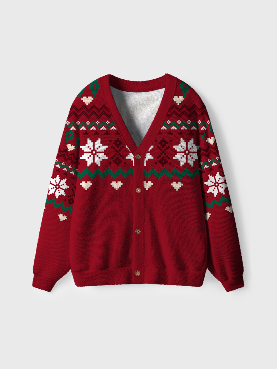 Vintage Red Snowflake Fair Island Ugly Cardigan Sweaters