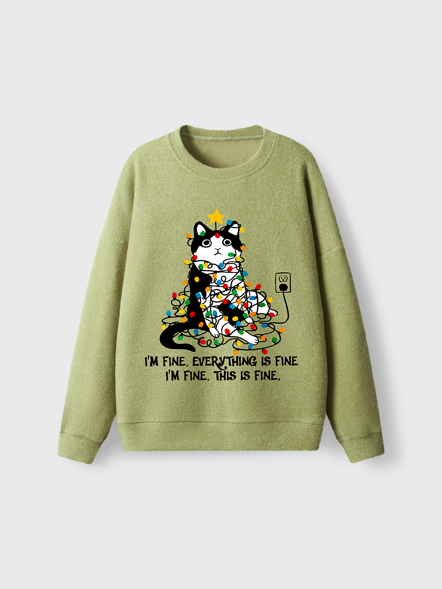 Vintage Christmas Cat Fuzzy Sweater