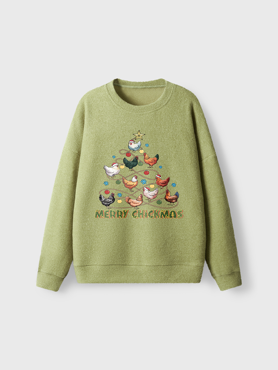 Vintage Chicken Christmas Tree Fuzzy Sweater