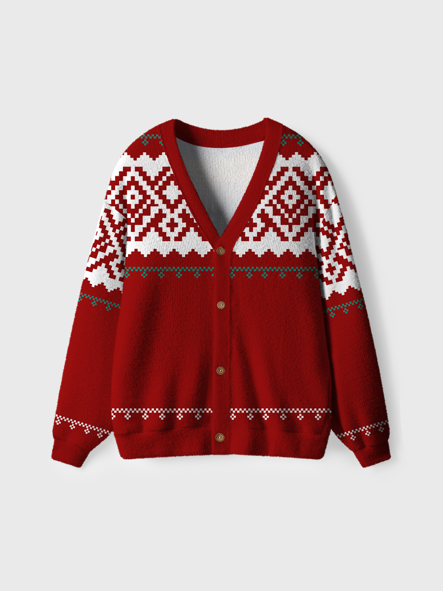 Vintage Red  Fair Isle Ugly Cardigan Sweaters