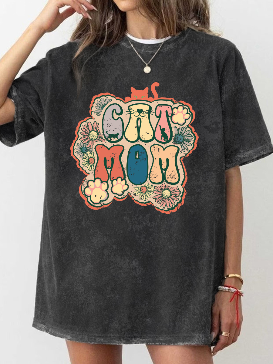 Cat Mom Washed T-Shirt