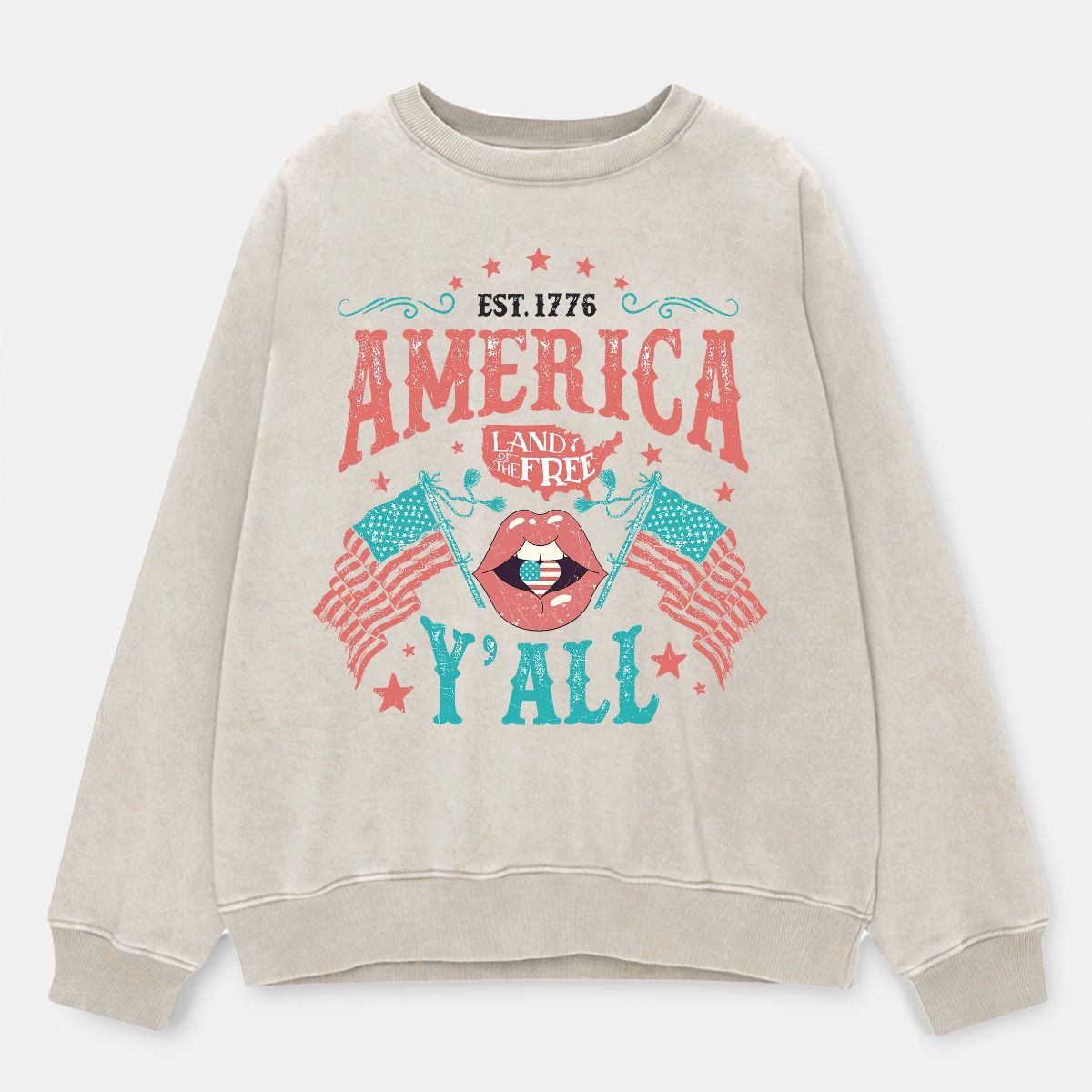 Vintage  Land Of The Free 4th Of July Washed Sweatshirt 