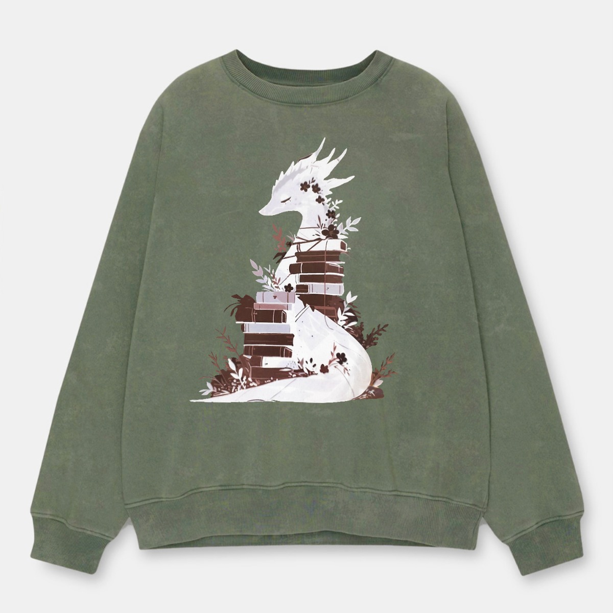 Vintage Book Dragon Fantasy Reader Washed Sweatshirt 
