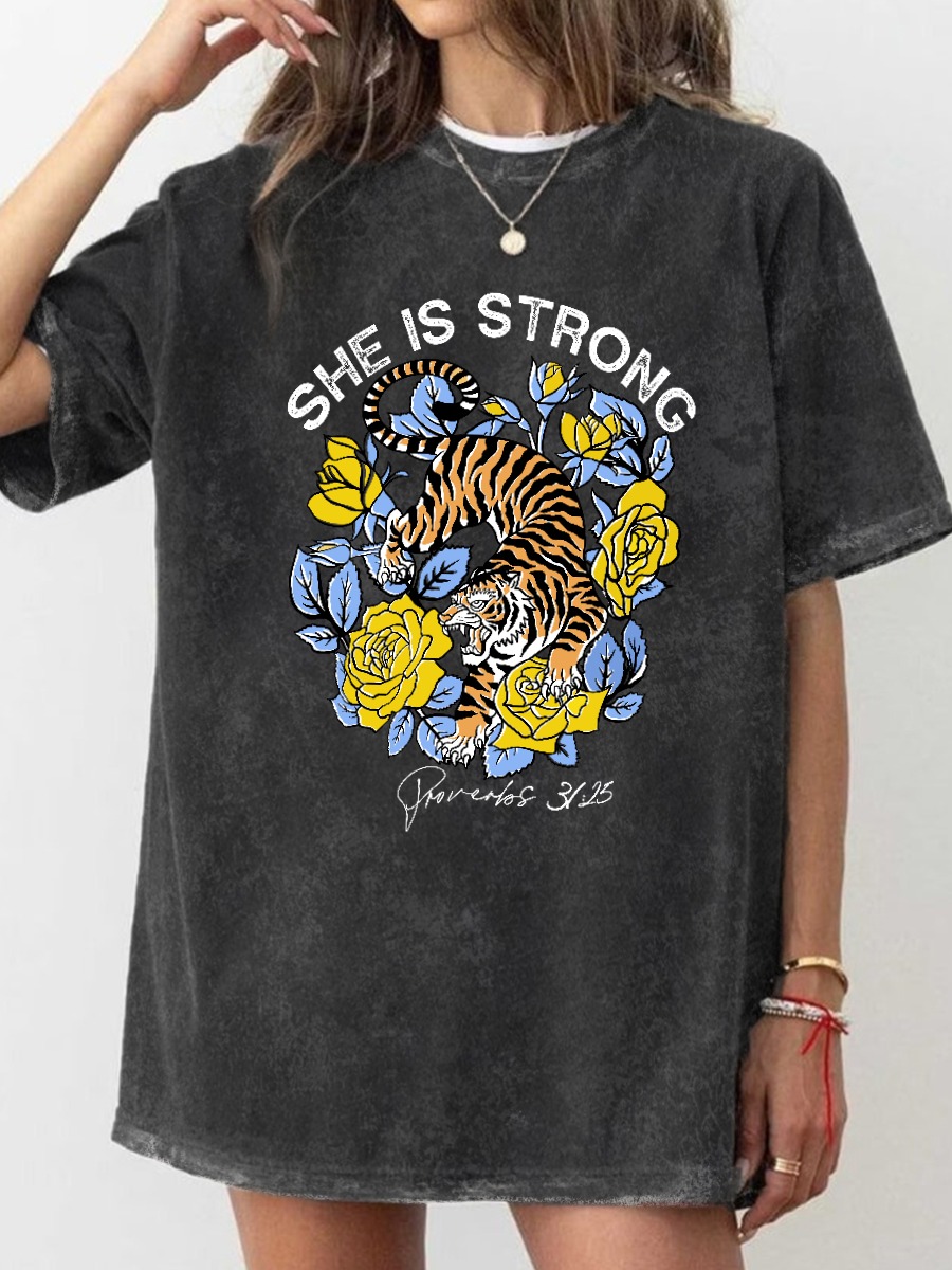 Vintage She Is Strong Washed T-Shirt