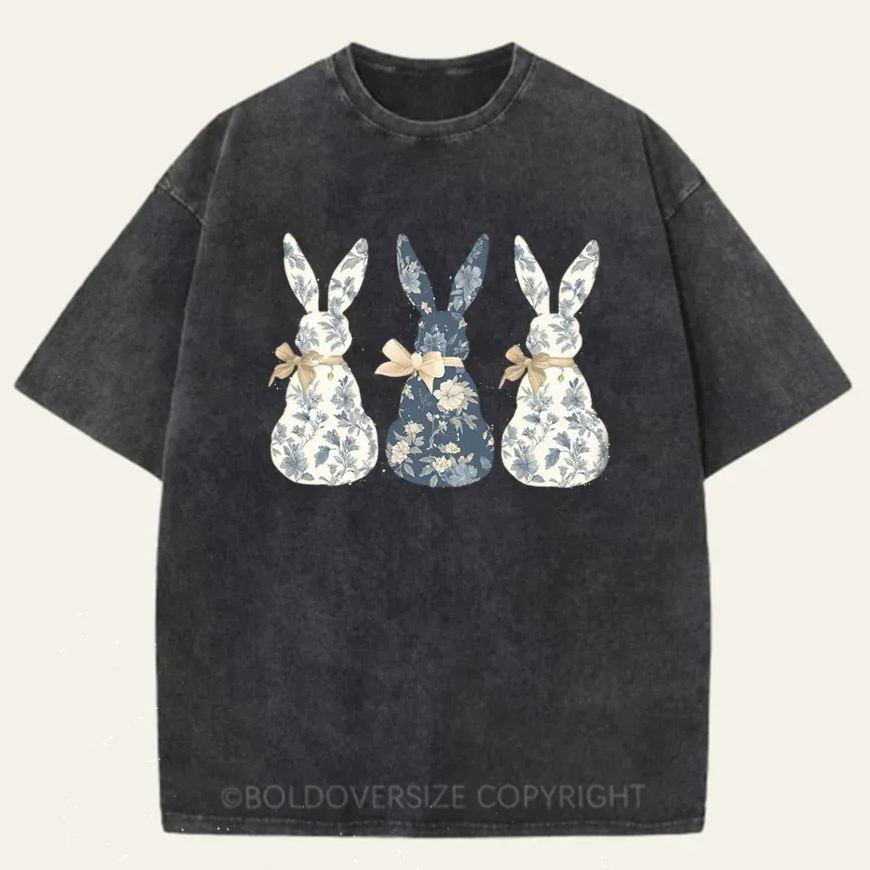intage Floral Blue Bunny Washed T-Shirt