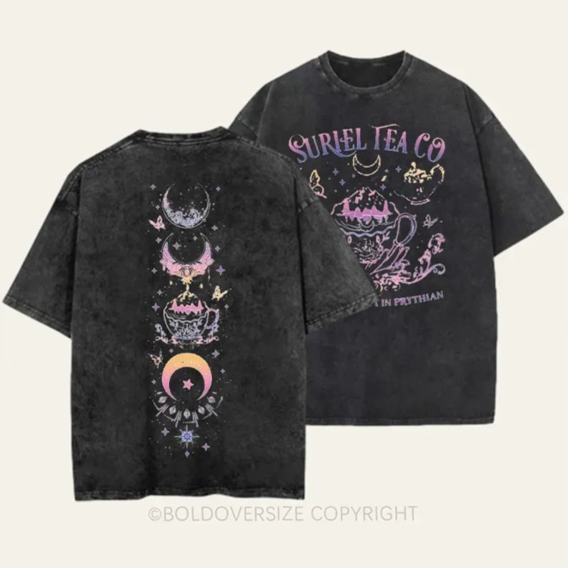 Vintage Suriel Tea Co 2 Side Patten Novel Washed T-Shirt