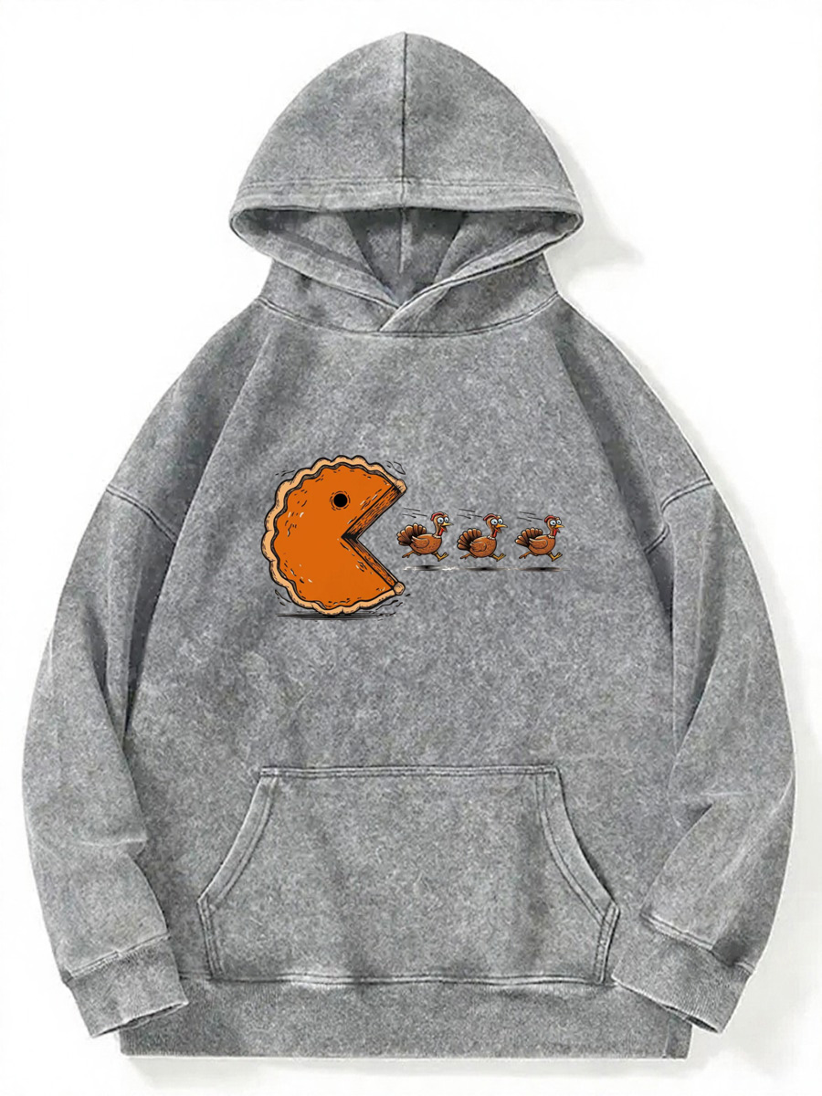 Vintage Thanksgiving Pumpkin Pie Chasing Washed Hoodie