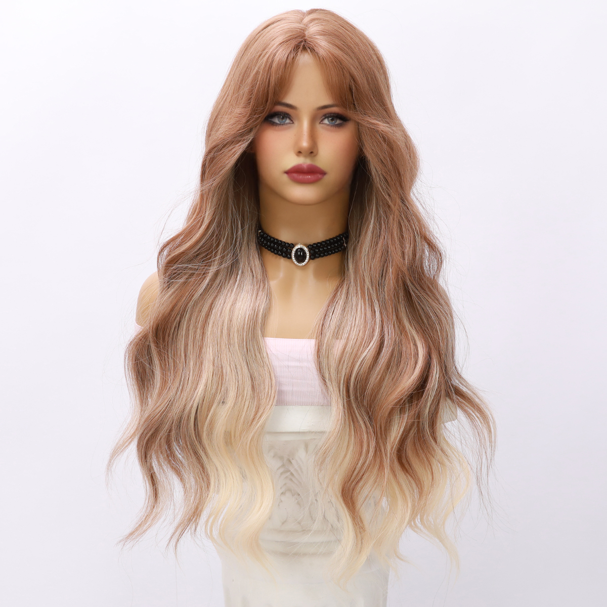 Synthetic Wig Light Brown Long Curly Hair 28 inch SM1665