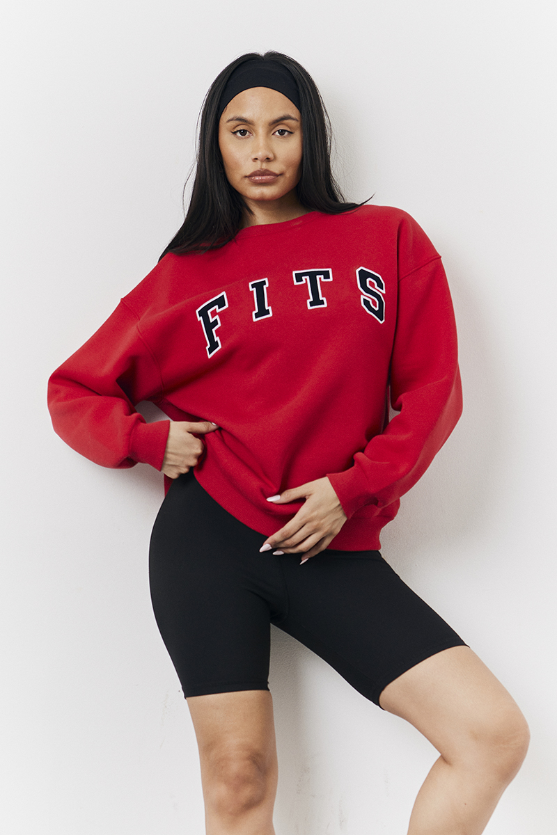 Red Fits Crew Neck Embroidered Sweatshirt