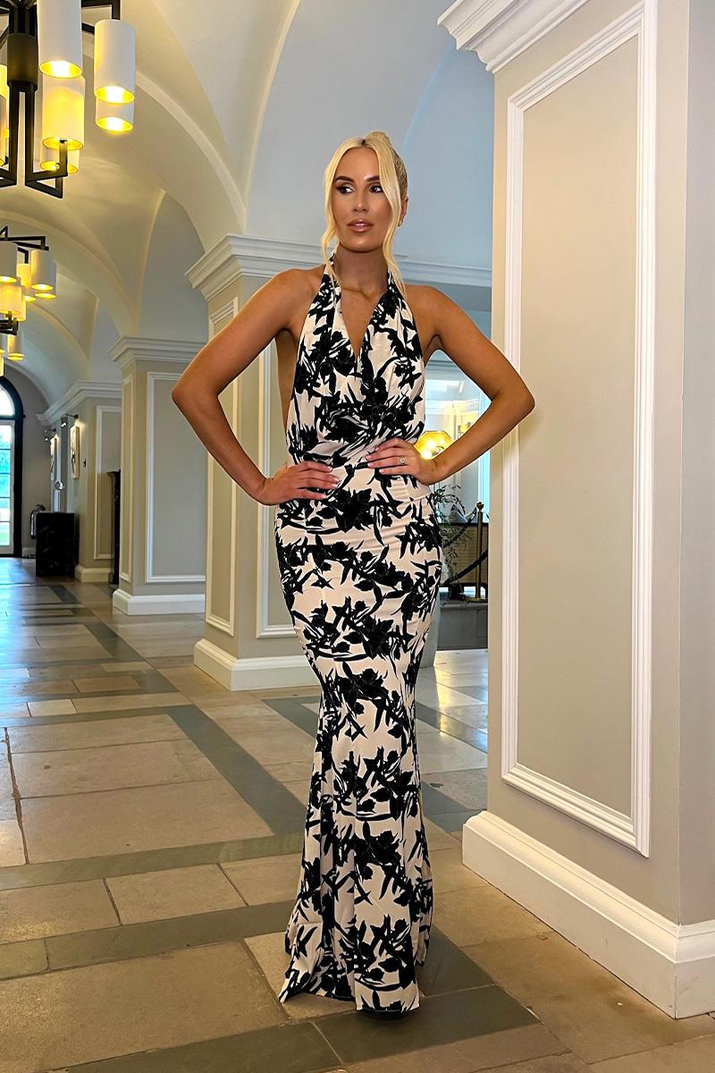 Floral Print Cowl Neck Maxi Dress