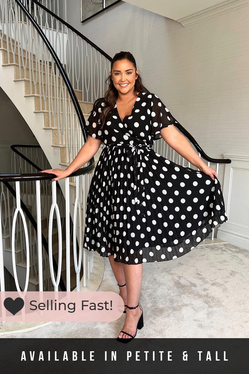 Polka Dot Print Pleated Wrap Midi Dress