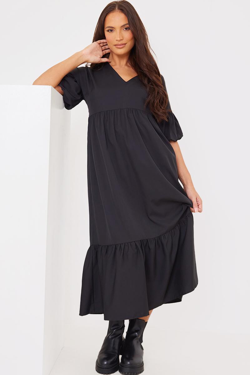 V Neck Smock Maxi Dress